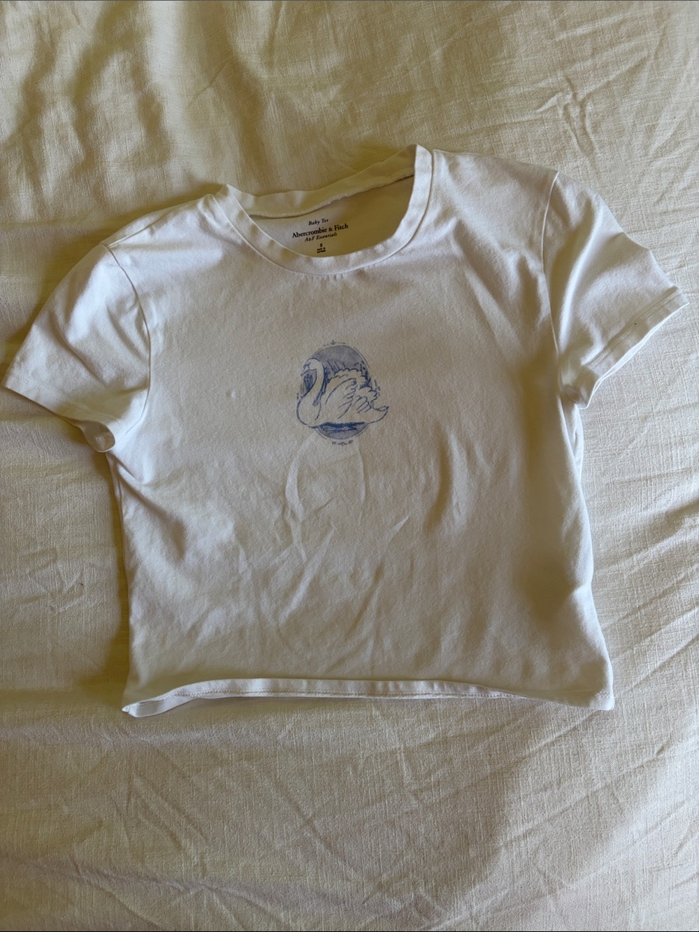 Abercrombie & Fitch White Tee with Blue Swan Graphic